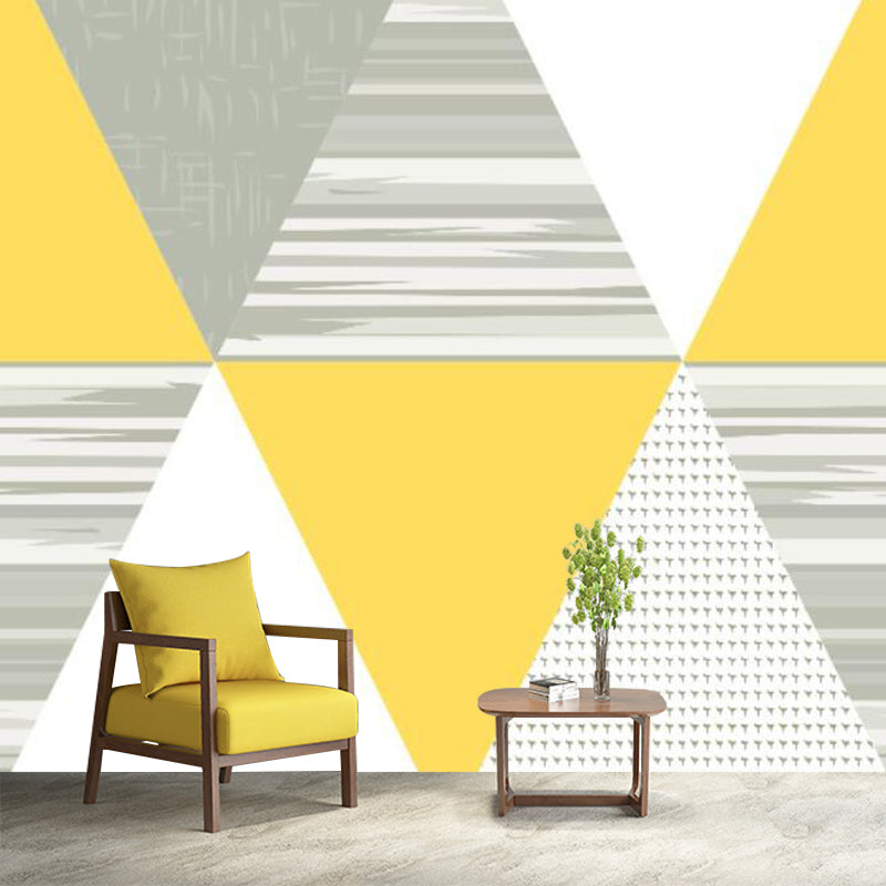 Large Triangle Patterned Mural Wallpaper Grey-Yellow Non-Woven Wall Art, Stain Resistant, Custom Print Gray-Yellow Clearhalo 'Wall Decor' 'Wall Mural' 1285422