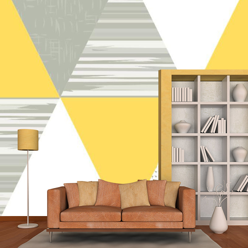 Large Triangle Patterned Mural Wallpaper Grey-Yellow Non-Woven Wall Art, Stain Resistant, Custom Print Clearhalo 'Wall Decor' 'Wall Mural' 1285423