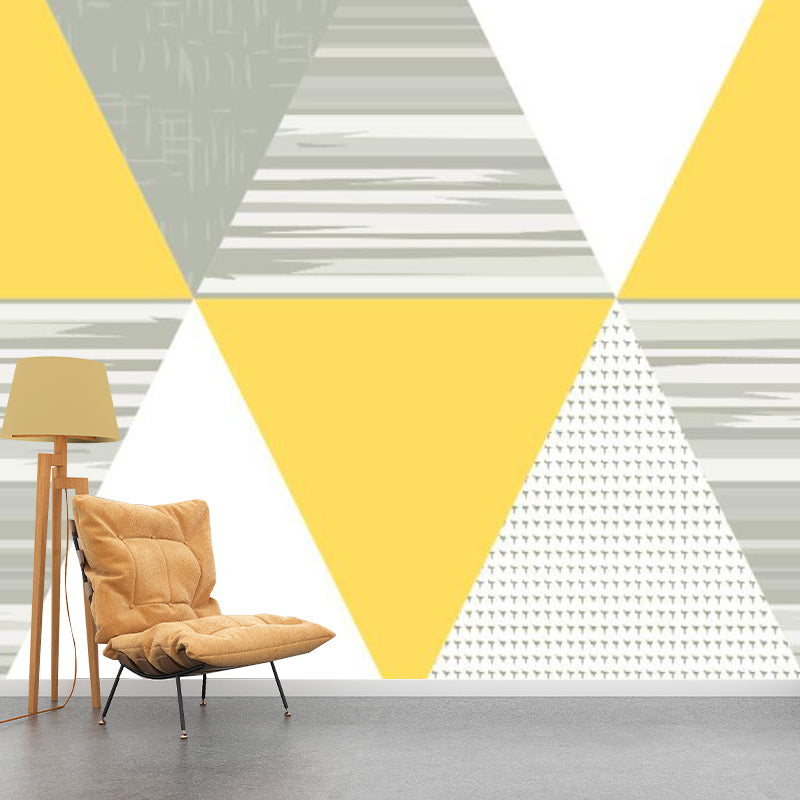 Large Triangle Patterned Mural Wallpaper Grey-Yellow Non-Woven Wall Art, Stain Resistant, Custom Print Clearhalo 'Wall Decor' 'Wall Mural' 1285424