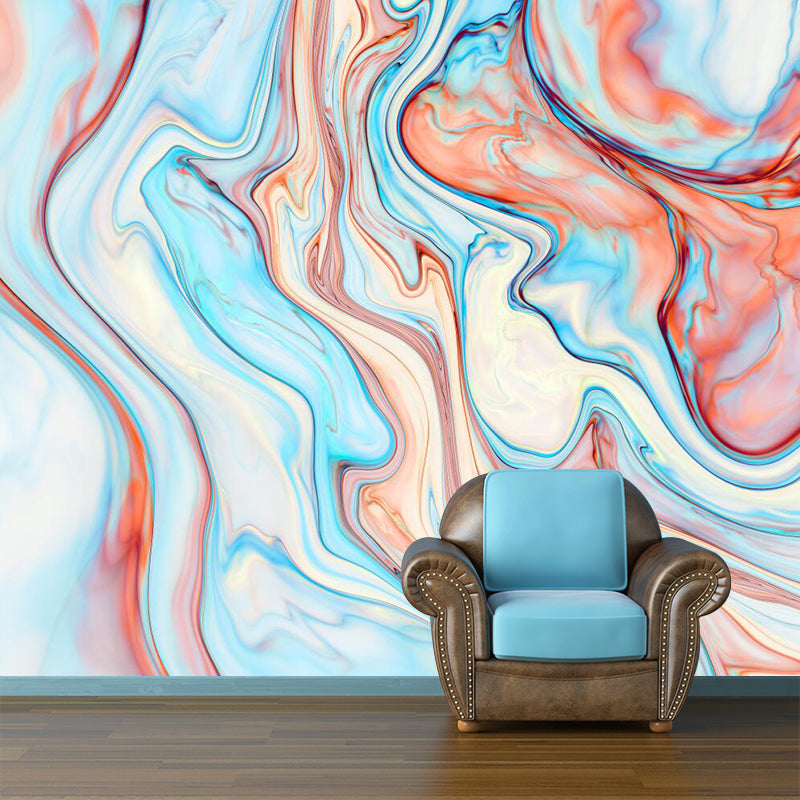 Modern Art Water Drawing Mural Orange-Blue Water Resistant Wall Decor for Bedroom Orange-Blue Clearhalo 'Wall Decor' 'Wall Mural' 1285427