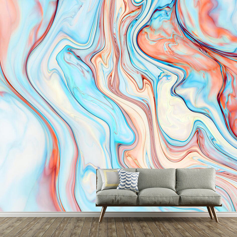 Modern Art Water Drawing Mural Orange-Blue Water Resistant Wall Decor for Bedroom Clearhalo 'Wall Decor' 'Wall Mural' 1285428