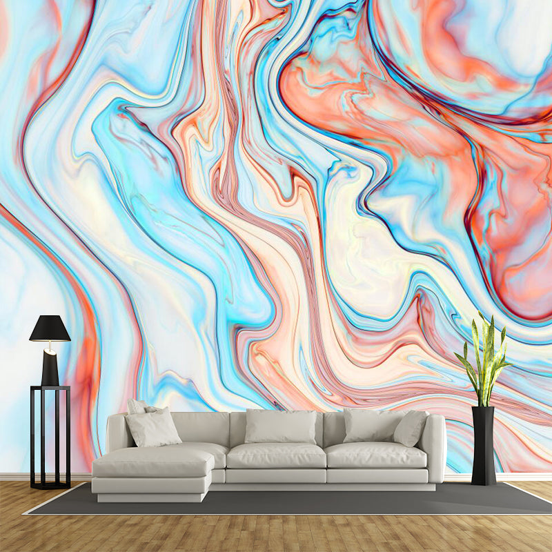 Modern Art Water Drawing Mural Orange-Blue Water Resistant Wall Decor for Bedroom Clearhalo 'Wall Decor' 'Wall Mural' 1285429