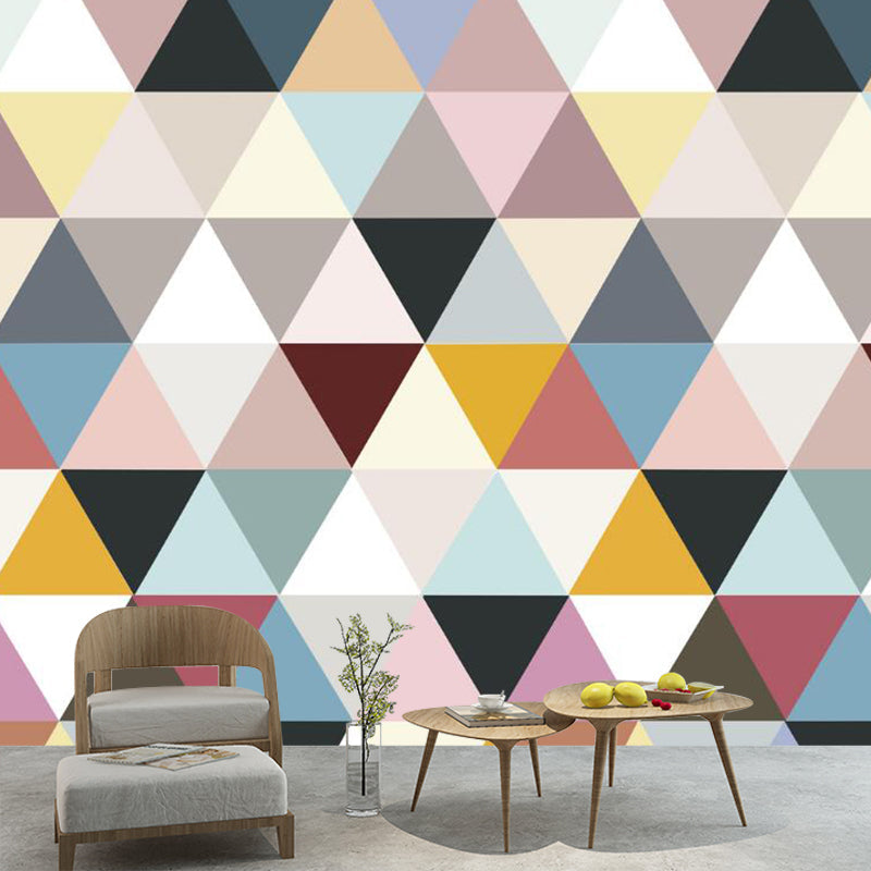 Whole Triangle Wall Murals for Bedroom Patchwork Wall Art in Blue-Pink-Yellow, Washable Blue-Pink-Yellow Clearhalo 'Wall Decor' 'Wall Mural' 1285432