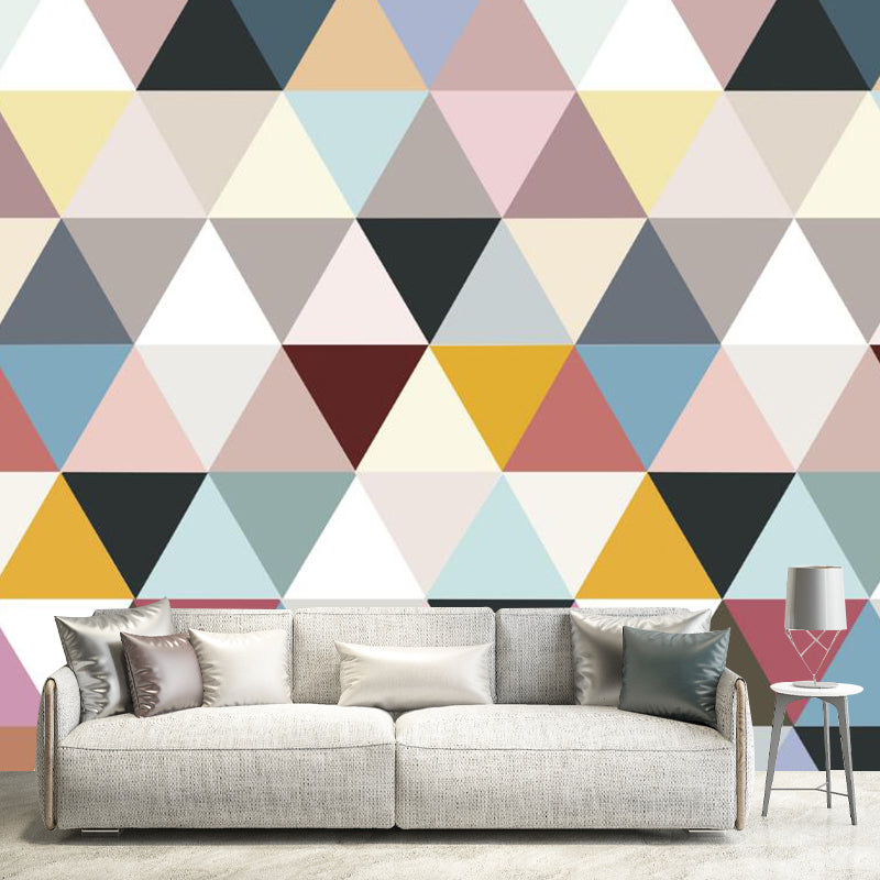 Whole Triangle Wall Murals for Bedroom Patchwork Wall Art in Blue-Pink-Yellow, Washable Clearhalo 'Wall Decor' 'Wall Mural' 1285434