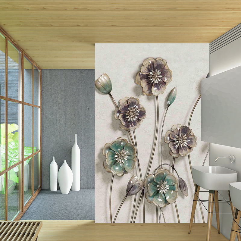 Ceramic Flower Look Mural Decal Artistry Stain Resistant Living Room Wall Decor, Personalized Size Gray-Green Clearhalo 'Wall Decor' 'Wall Mural' 1285437