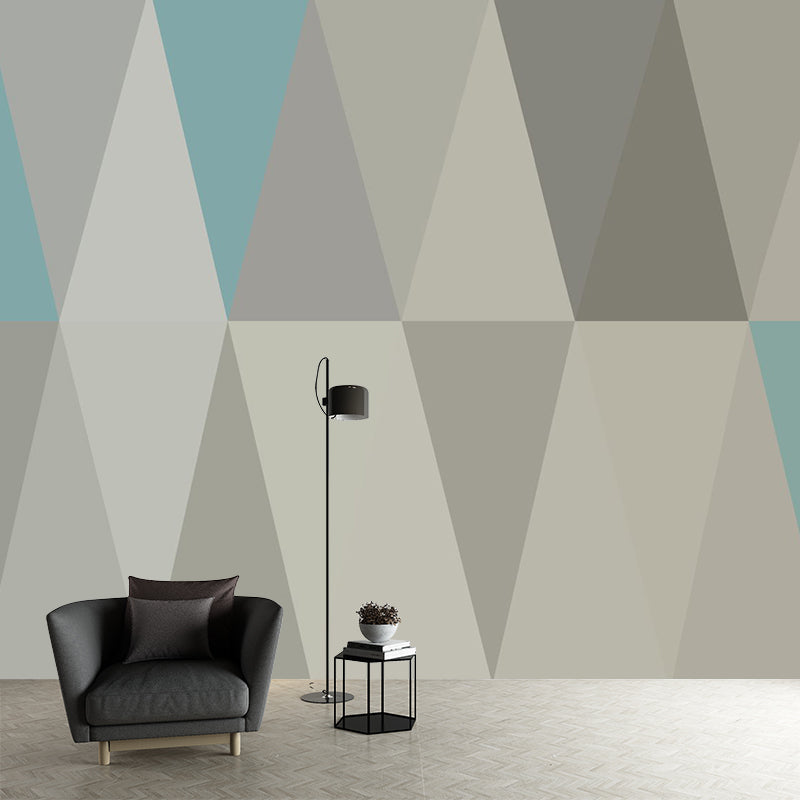 Illustration Rhombus Wall Mural Whole Wall Covering for Living Room, Made to Measure Gray-Blue Clearhalo 'Wall Decor' 'Wall Mural' 1285482