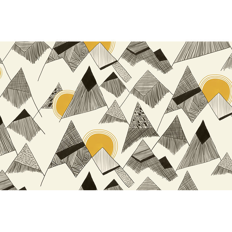 Full Size Art Deco Murals Wallpaper Yellow-Black Sun Behind Cone Mountain Drawing Wall Covering, Custom Print Clearhalo 'Wall Decor' 'Wall Mural' 1285490