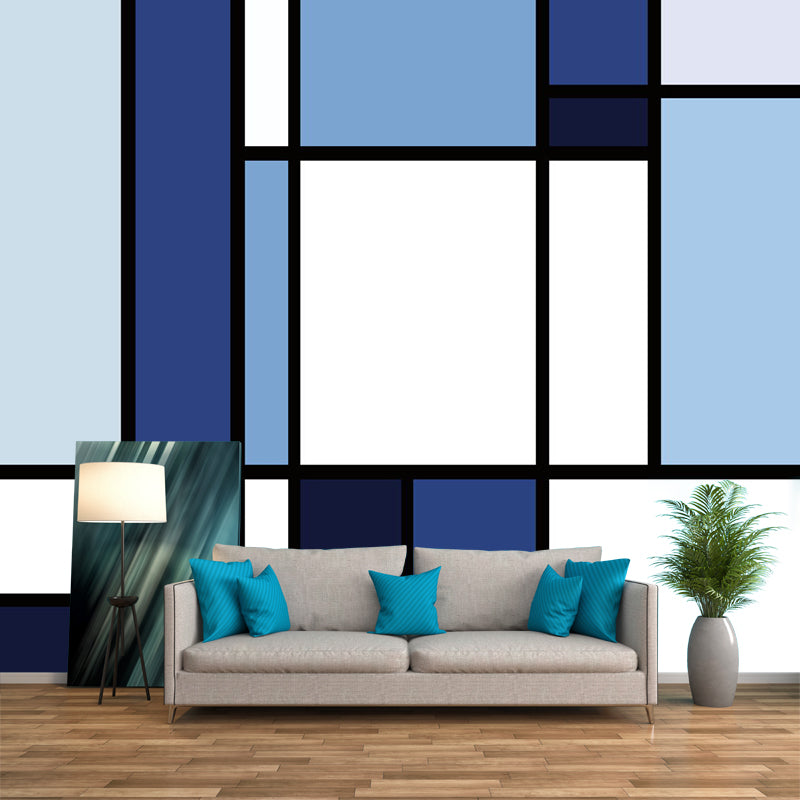 Blue-White Color Block Mural Wallpaper Geometric Modern Stain Resistant Wall Art Blue-White Clearhalo 'Wall Decor' 'Wall Mural' 1285492