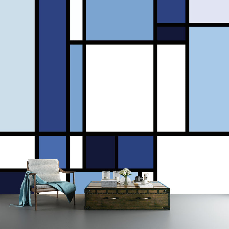 Blue-White Color Block Mural Wallpaper Geometric Modern Stain Resistant Wall Art Clearhalo 'Wall Decor' 'Wall Mural' 1285493