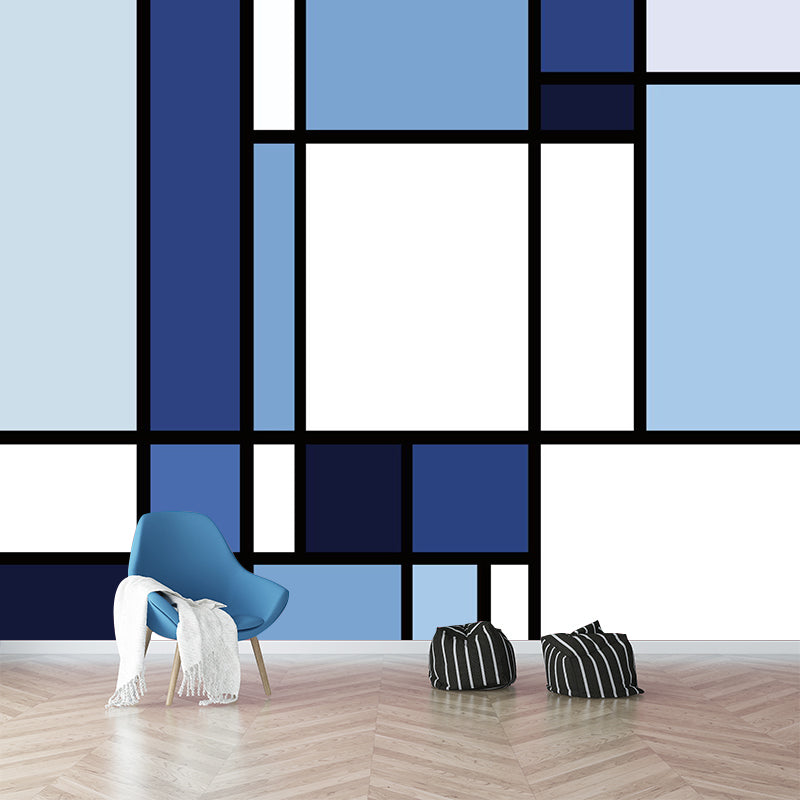 Blue-White Color Block Mural Wallpaper Geometric Modern Stain Resistant Wall Art Clearhalo 'Wall Decor' 'Wall Mural' 1285494