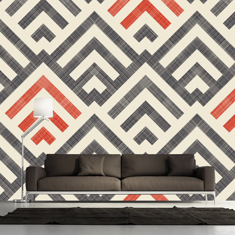 Orange-Grey Rhombus Wall Murals Decal Moisture Resistant Modernist Bedroom Wall Art Clearhalo 'Wall Decor' 'Wall Mural' 1285504