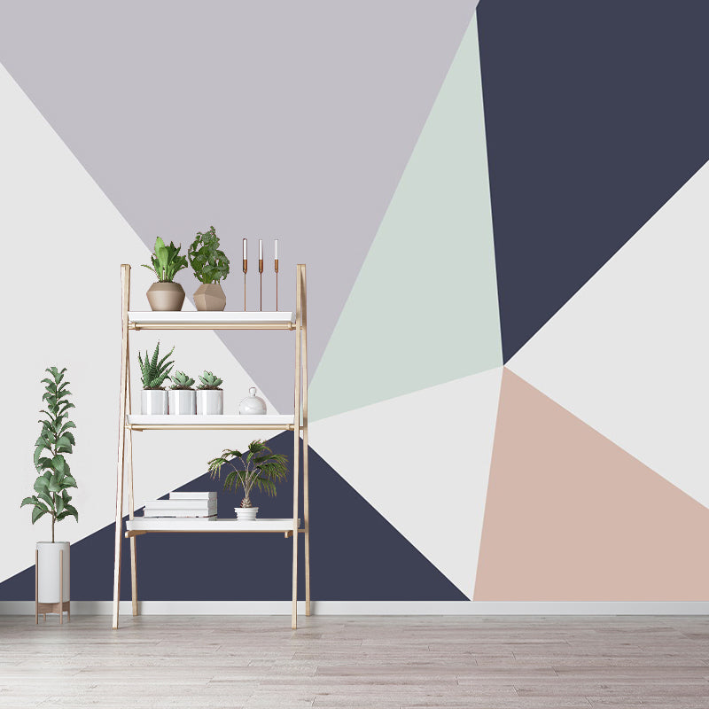Triangle Patterned Mural Decal Grey-Blue Mid Century Wall Covering for Living Room Clearhalo 'Wall Decor' 'Wall Mural' 1285509