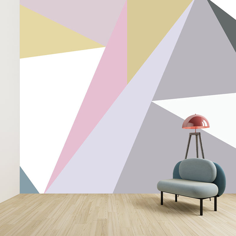 Geometric Triangle Wallpaper Murals Contemporary Non-Woven Wall Decor in Grey-Pink-Yellow Grey-Pink-Yellow Clearhalo 'Wall Decor' 'Wall Mural' 1285512