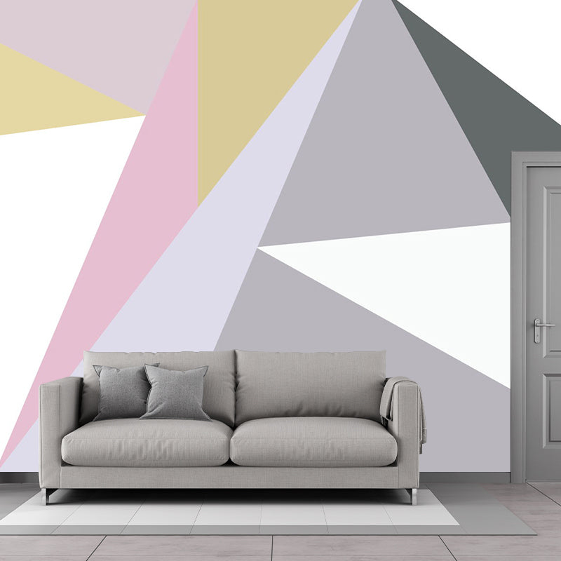 Geometric Triangle Wallpaper Murals Contemporary Non-Woven Wall Decor in Grey-Pink-Yellow Clearhalo 'Wall Decor' 'Wall Mural' 1285513