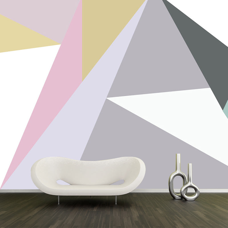 Geometric Triangle Wallpaper Murals Contemporary Non-Woven Wall Decor in Grey-Pink-Yellow Clearhalo 'Wall Decor' 'Wall Mural' 1285514