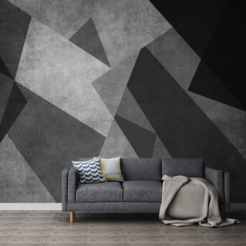 Black-Grey Modernist Mural Wallpaper Whole Geometric Pattern Wall Art for Bedroom Black-Gray Clearhalo 'Wall Decor' 'Wall Mural' 1285517