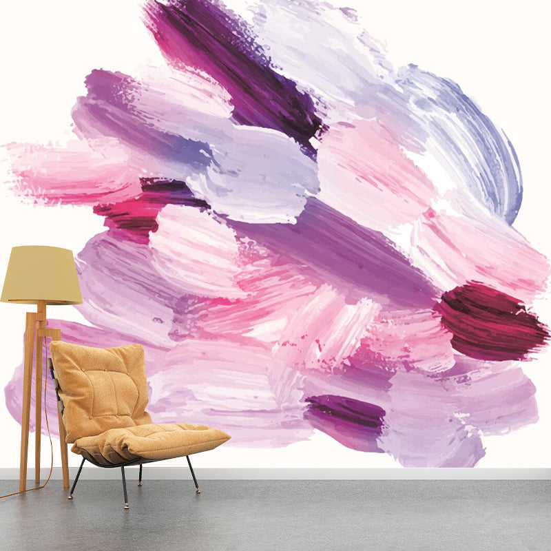 Whole Brush Stroke Floral Mural Waterproof Artistry Bedroom Wall Covering in Pink Clearhalo 'Wall Decor' 'Wall Mural' 1285539