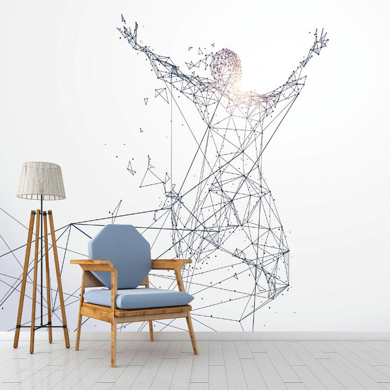 3D Geometric Man Jumping Murals Minimalistic Washable Office Wall Art, Made to Measure Clearhalo 'Wall Decor' 'Wall Mural' 1285543