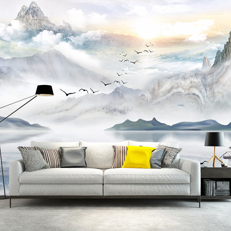 Serenity River Landscape Wall Murals for Living Room Scenery Wall Covering, Made to Measure Clearhalo 'Wall Decor' 'Wall Mural' 1285578