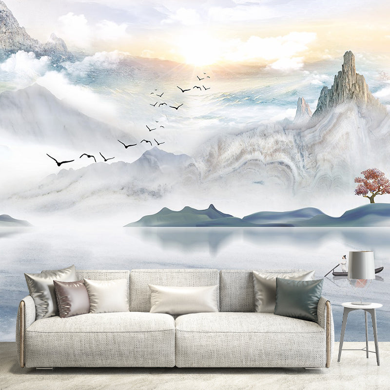 Serenity River Landscape Wall Murals for Living Room Scenery Wall Covering, Made to Measure Clearhalo 'Wall Decor' 'Wall Mural' 1285579