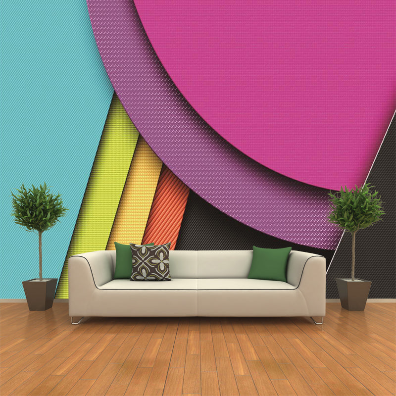 Photography Geometric Wall Mural Decal for Living Room, Rose Red-Blue-Green, Custom Print Hot Pink-Blue-Green Clearhalo 'Wall Decor' 'Wall Mural' 1285592