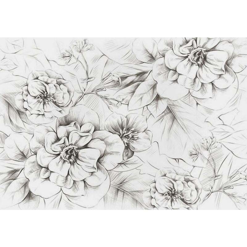 Peony Sketch Wall Paper Murals Modernist Waterproof Bedroom Wall Art, Made to Measure Clearhalo 'Wall Decor' 'Wall Mural' 1289029