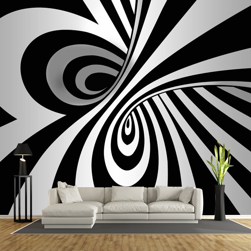 Modern Zebra Print Murals Wallpaper Black-White Spiral Wall Covering for Living Room Clearhalo 'Wall Decor' 'Wall Mural' 1289037