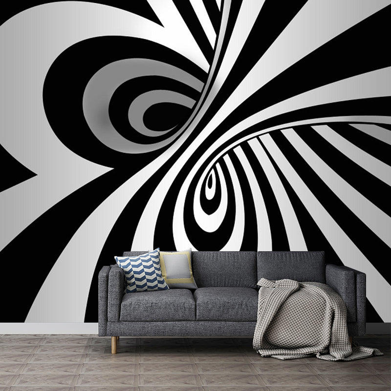 Modern Zebra Print Murals Wallpaper Black-White Spiral Wall Covering for Living Room Clearhalo 'Wall Decor' 'Wall Mural' 1289038