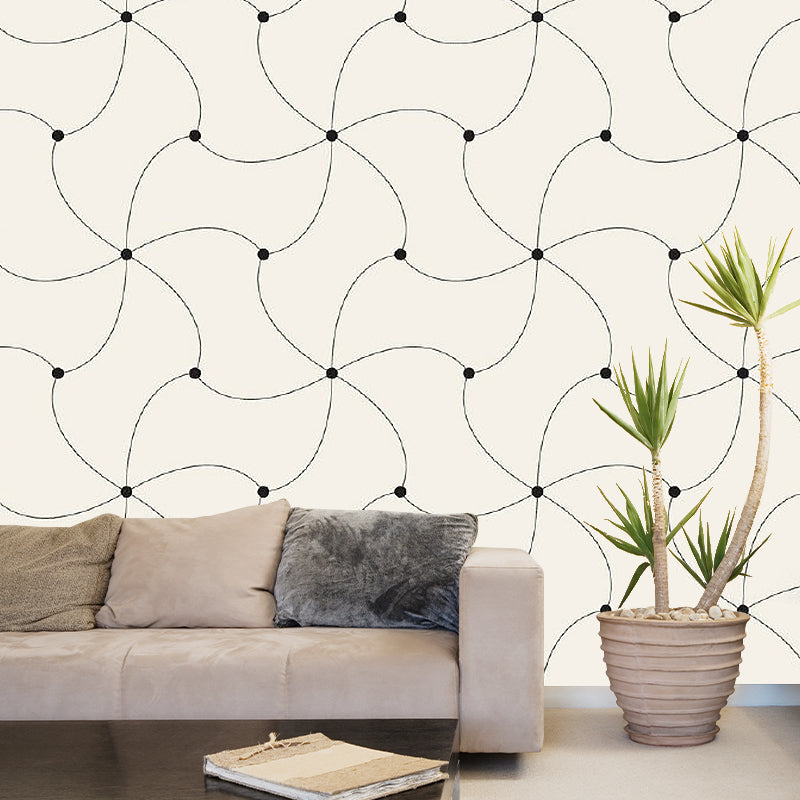 Full Size Net Mural Decal for Living Room Geometric Wall Decor in Black-White, Washable Clearhalo 'Wall Decor' 'Wall Mural' 1289078