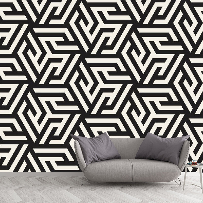 Geometry Maze Mural Wallpaper Modern Style Non-Woven Wall Decor in Black and White Clearhalo 'Wall Decor' 'Wall Mural' 1289087