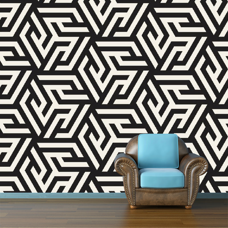 Geometry Maze Mural Wallpaper Modern Style Non-Woven Wall Decor in Black and White Clearhalo 'Wall Decor' 'Wall Mural' 1289088