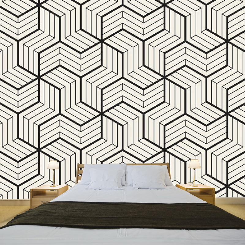 Matrix Wall Paper Murals Black-White Contemporary Wall Art for Bedroom, Customized Size Black-White Clearhalo 'Wall Decor' 'Wall Mural' 1289096