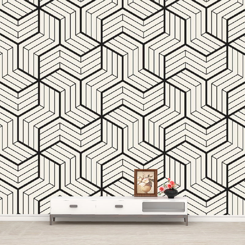 Matrix Wall Paper Murals Black-White Contemporary Wall Art for Bedroom, Customized Size Clearhalo 'Wall Decor' 'Wall Mural' 1289098