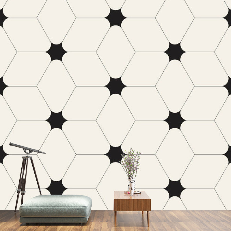 Geometric Cube and Star Mural Decal Minimalistic Non-Woven Cloth Wall Covering in Black-White Clearhalo 'Wall Decor' 'Wall Mural' 1289108