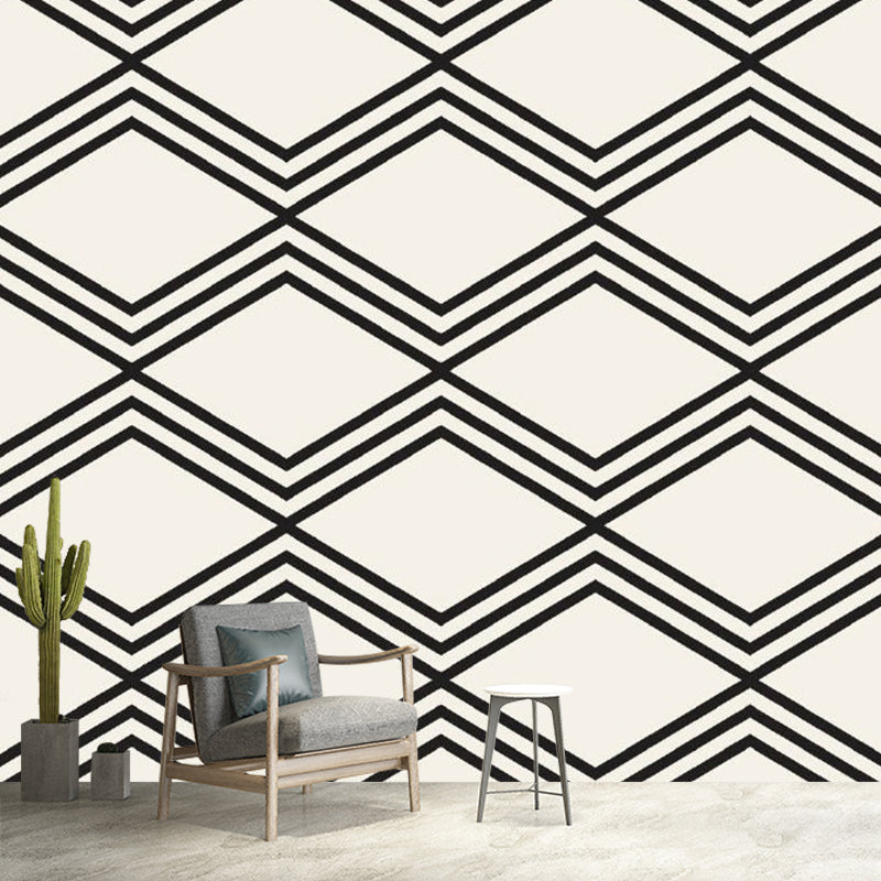 Large Rhombus Seamless Pattern Murals Minimalistic Geometry Wall Art in Black-White Black-White Clearhalo 'Wall Decor' 'Wall Mural' 1289116