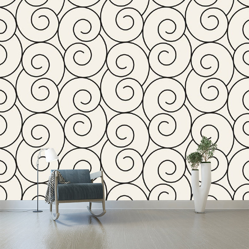 Minimalist Spiral Seamless Wall Murals in Black-White Stain Resistant Wall Decor for Bedroom Black-White Clearhalo 'Wall Decor' 'Wall Mural' 1289126