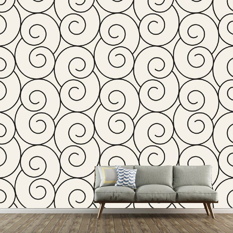 Minimalist Spiral Seamless Wall Murals in Black-White Stain Resistant Wall Decor for Bedroom Clearhalo 'Wall Decor' 'Wall Mural' 1289127