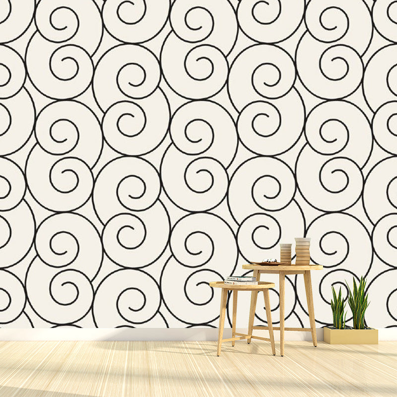 Minimalist Spiral Seamless Wall Murals in Black-White Stain Resistant Wall Decor for Bedroom Clearhalo 'Wall Decor' 'Wall Mural' 1289128