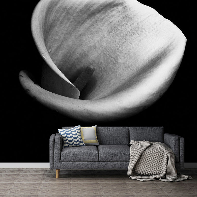 Modern Tulip Close-Up Murals Black and White Flower Wall Covering for Home Gallery Clearhalo 'Wall Decor' 'Wall Mural' 1289147