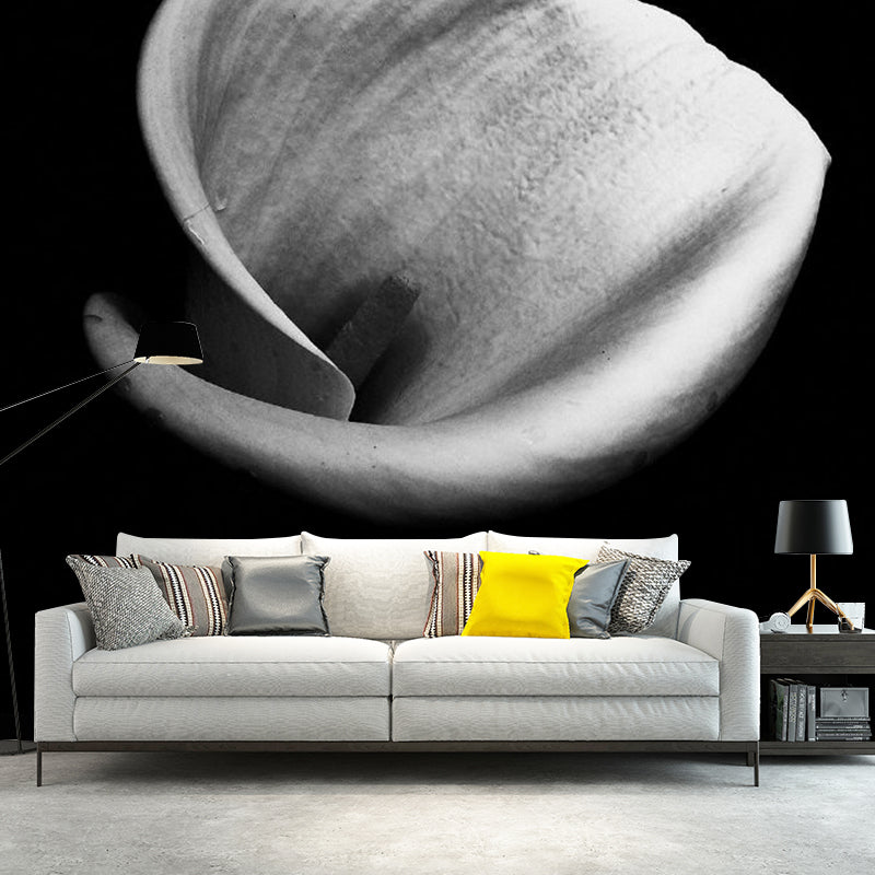 Modern Tulip Close-Up Murals Black and White Flower Wall Covering for Home Gallery Clearhalo 'Wall Decor' 'Wall Mural' 1289148