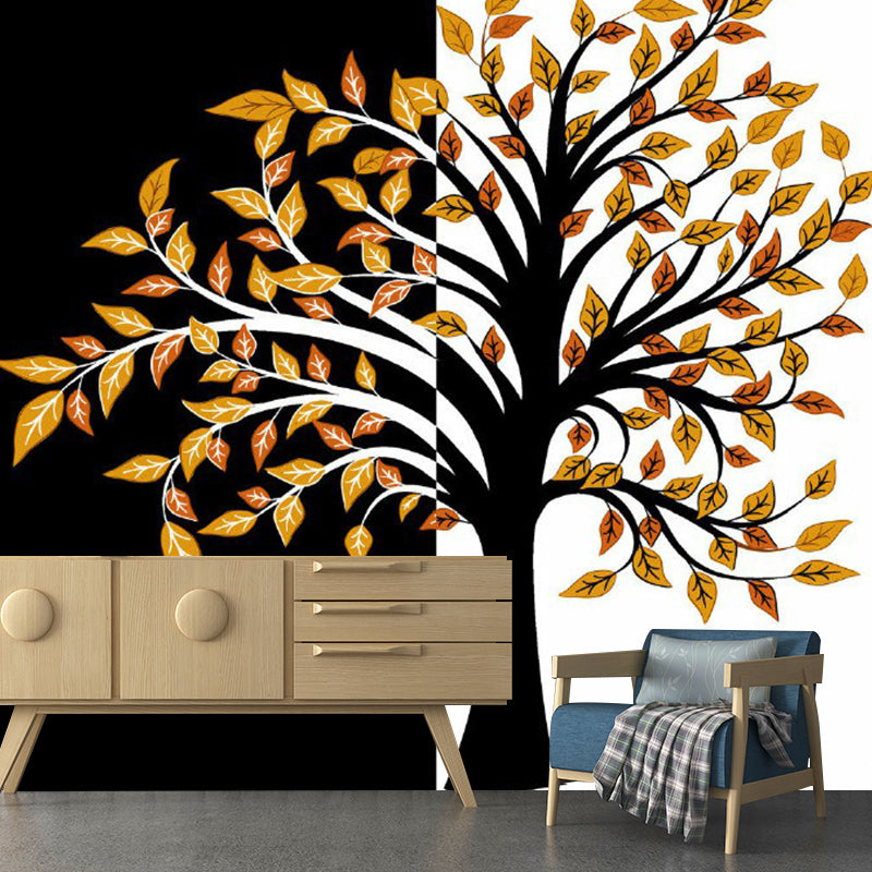 Art Deco Fall Tree Mural Decals Orange-Black Waterproof Wall Covering for Living Room Orange-Black Clearhalo 'Wall Decor' 'Wall Mural' 1289176