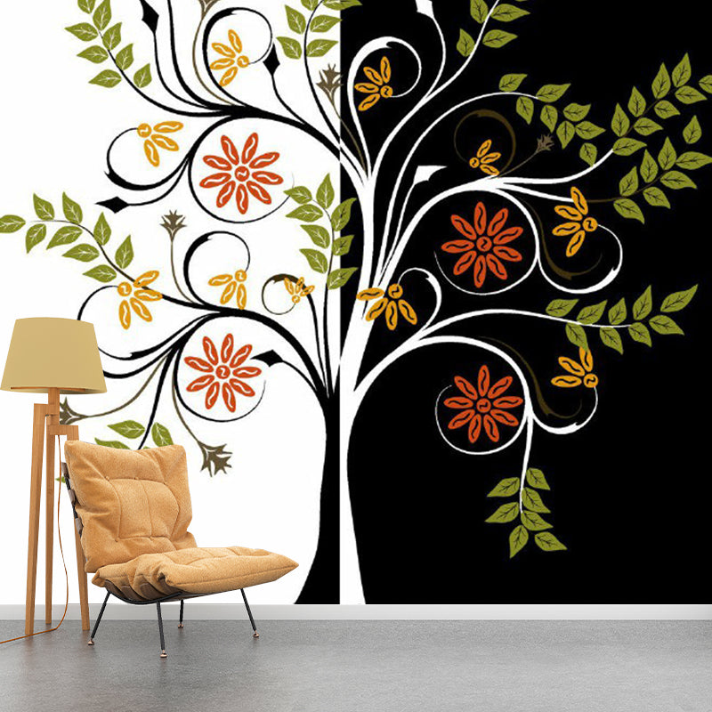 Green-Black Tree Murals Botanical Modern Art Stain Resistant Wall Decor for Bedroom Clearhalo 'Wall Decor' 'Wall Mural' 1289182