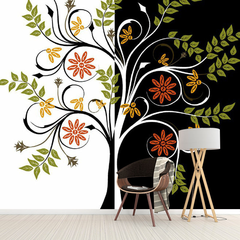 Green-Black Tree Murals Botanical Modern Art Stain Resistant Wall Decor for Bedroom Clearhalo 'Wall Decor' 'Wall Mural' 1289183