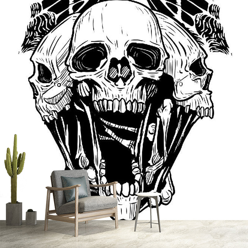 Death Skull and Butterfly Murals Novelty Non-Woven Material Wall Decor in Black-White Black-White Clearhalo 'Wall Decor' 'Wall Mural' 1289191