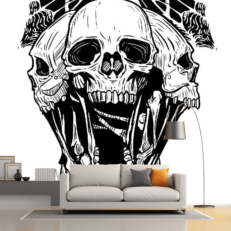 Death Skull and Butterfly Murals Novelty Non-Woven Material Wall Decor in Black-White Clearhalo 'Wall Decor' 'Wall Mural' 1289193