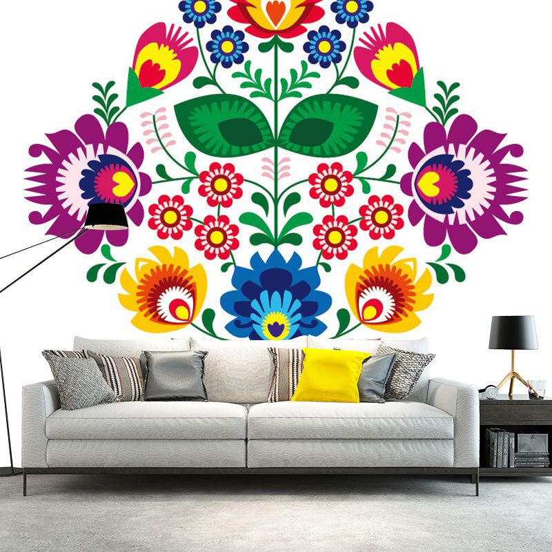 Boho Symmetric Flower Wall Murals for Home Decoration Custom Wall Art in Red-Yellow-Blue-Green Red-Yellow-Blue-Green Clearhalo 'Wall Decor' 'Wall Mural' 1289221