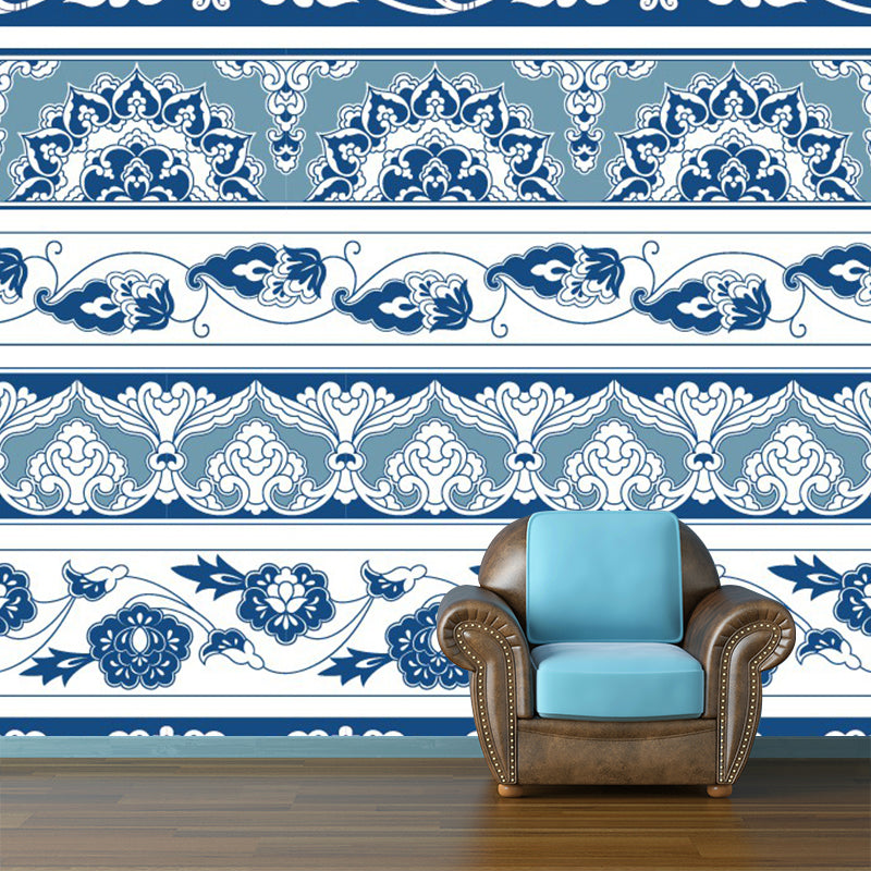 Blue Floral Pattern Wallpaper Mural Abstract Boho Stain Resistant Wall Covering for Home Blue Clearhalo 'Wall Decor' 'Wall Mural' 1289231