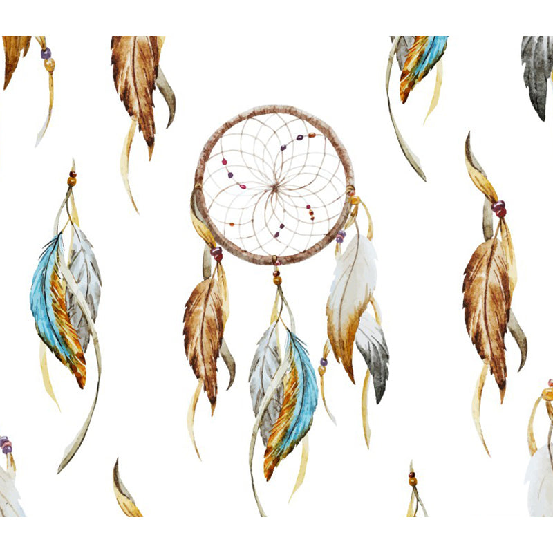 Bohemian Feather Wall Covering Mural Non-Woven Moisture Resistant Brown Wall Art for Bedroom Clearhalo 'Wall Decor' 'Wall Mural' 1289244