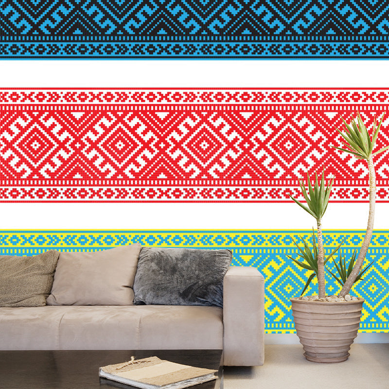 Boho Chic Seamless Belt Mural Wallpaper for Living Room Customized Wall Decor in Red-Blue-Green Red-Blue-Green Clearhalo 'Wall Decor' 'Wall Mural' 1289246