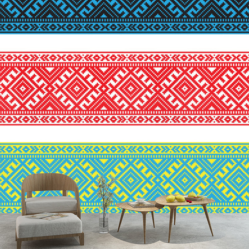 Boho Chic Seamless Belt Mural Wallpaper for Living Room Customized Wall Decor in Red-Blue-Green Clearhalo 'Wall Decor' 'Wall Mural' 1289247